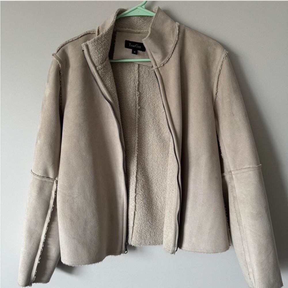 True Grit cream and beige faux suede lined jacket